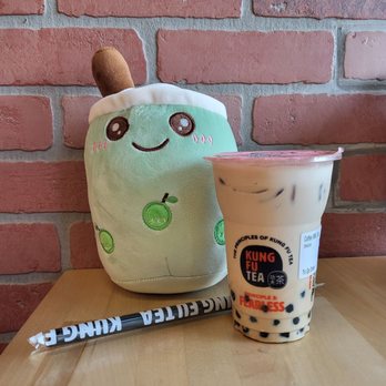 Kung Fu Tea - Coffee Milk Tea with a soft boba plush toy - Bubble Tea Near Me - Draper, Utah
