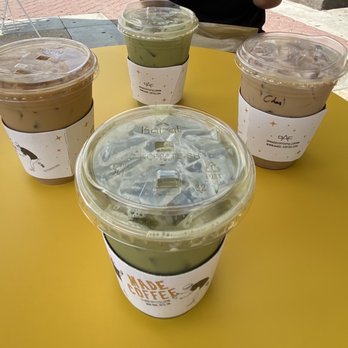 Made Coffee - Iced Matcha with almond milk, Iced Chai, Ice Caramel Latte - Coffee & Tea Near Me - Fullerton, California