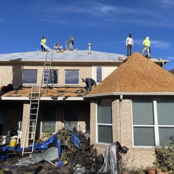 M&R Construction - Old shingles being removed on lower section. - Roofing Near Me - Spring, Texas