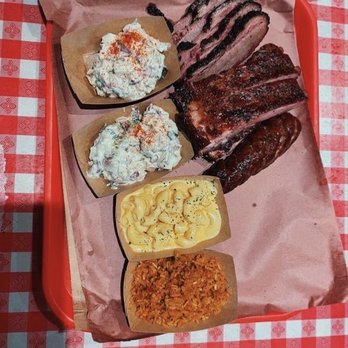 Terry Black's Barbecue - Two types of beef brisket, pork ribs, potato salad, Mac and cheese, and rice. - Barbeque Near Me - Austin, Texas Terry Black's Barbecue - Two types of beef brisket, pork ribs, potato salad, Mac and cheese, and rice. - Barbeque Near Me - Austin, Texas