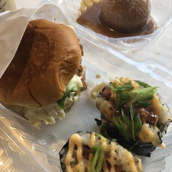 Shootz - Hot Kimchi Butter Katsu Chicken Sandwich with Spam Brulee Musubi and Taro Beignets - Hawaiian Near Me - Stanton, California Shootz - Hot Kimchi Butter Katsu Chicken Sandwich with Spam Brulee Musubi and Taro Beignets - Hawaiian Near Me - Stanton, California
