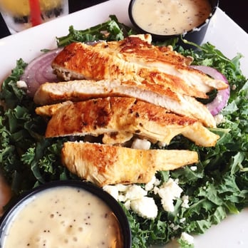 Famous Hamburger - Dearborn - Kale Trio Salad with Lemon Poppy Seed Dressing on the side with Grilled Marinated Chicken - Burgers Near Me - Dearborn, Michigan Famous Hamburger - Dearborn - Kale Trio Salad with Lemon Poppy Seed Dressing on the side with Grilled Marinated Chicken - Burgers Near Me - Dearborn, Michigan
