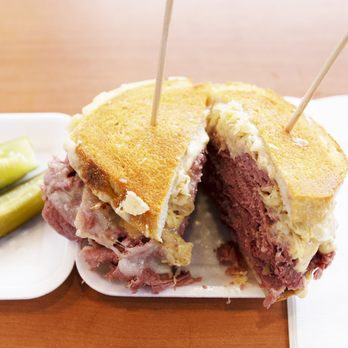 Bread Basket Deli - a corned beef sandwich with pickles - Delis Near Me - Madison Heights, Michigan