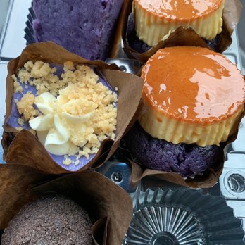 Cafe 86 - Ube butter bar, ube crack cheesecake, Ube truffle, and 2 Ube flan cupcakes - Desserts Near Me - Union City, California Cafe 86 - Ube butter bar, ube crack cheesecake, Ube truffle, and 2 Ube flan cupcakes - Desserts Near Me - Union City, California
