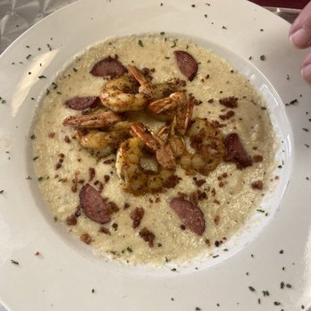 EatZ On The Corner - Shrimp and grits with optional bacon and sausage for pescatarians! - American Near Me - Pine Mountain, Georgia