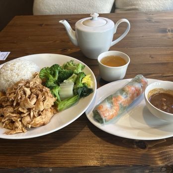 Saigon Rolls - Ginger chicken, summer roll, jasmine tea. Yum!! - Vietnamese Near Me - Alexandria, Virginia