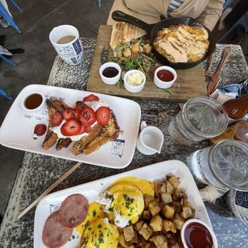 Fig Tree Cafe - Traditional Benedict, strawberries and cream French toast, and open faced shrimp frittata. Yummm!!! - Breakfast & Brunch Near Me - San Diego, California