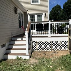 Composite deck with lattice gate and cocktail rail.
