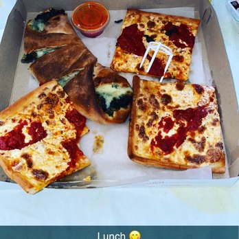 Knapp Street Pizza - 3 slices of Grandma Pizza and a Spinach Roll - Pizza Near Me - Brooklyn, New York Knapp Street Pizza - 3 slices of Grandma Pizza and a Spinach Roll - Pizza Near Me - Brooklyn, New York