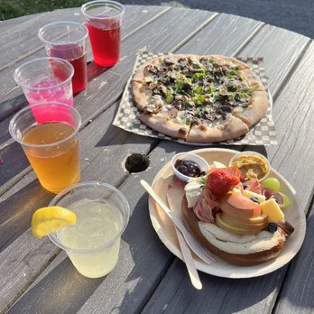 Pennings Farm Cidery - Truffle burrata pizza and charcuterie pretzel with ginger beet, ginger beet mule, pennings #4 - Cideries Near Me - Warwick, New York Pennings Farm Cidery - Truffle burrata pizza and charcuterie pretzel with ginger beet, ginger beet mule, pennings #4 - Cideries Near Me - Warwick, New York