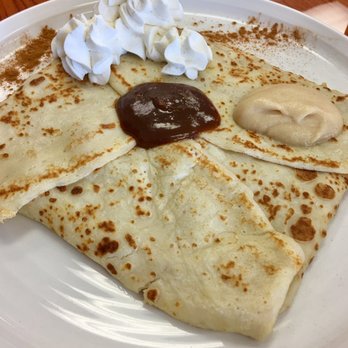 Bonjour Cafe - The Apple crêpe, creamy salty caramel, cinnamon,light & airy apple purée, salty creamy caramel, whipped cream made w/ real vanilla bean. - Cafes Near Me - Katy, Texas