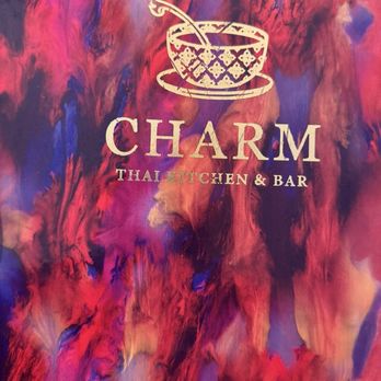 Charm Kitchen & Bar - Cover of the menu book - love the item pics. - Thai Near Me - The Woodlands, Texas Charm Kitchen & Bar - Cover of the menu book - love the item pics. - Thai Near Me - The Woodlands, Texas