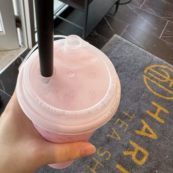 Harmony Tea Shoppe - Lychee with lychee jellies (do not insert straw as depicted...use the lid...don't stab.) - Bubble Tea Near Me - Indianapolis, Indiana