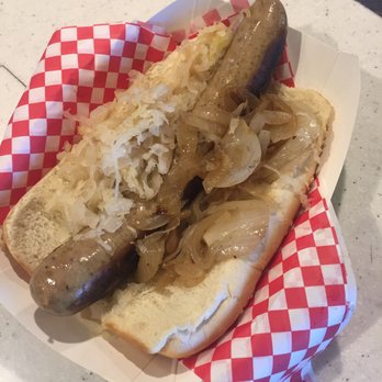 Oracle Park - Sheboygan brat with kraut and onions - Derby Grill - Stadiums & Arenas Near Me - San Francisco, California