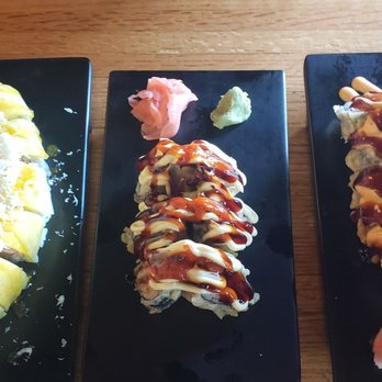 Ramen Time - left to right: Mango Roll, Volcano Roll, Las Vegas Roll. - Ramen Near Me - Williamsburg, Virginia