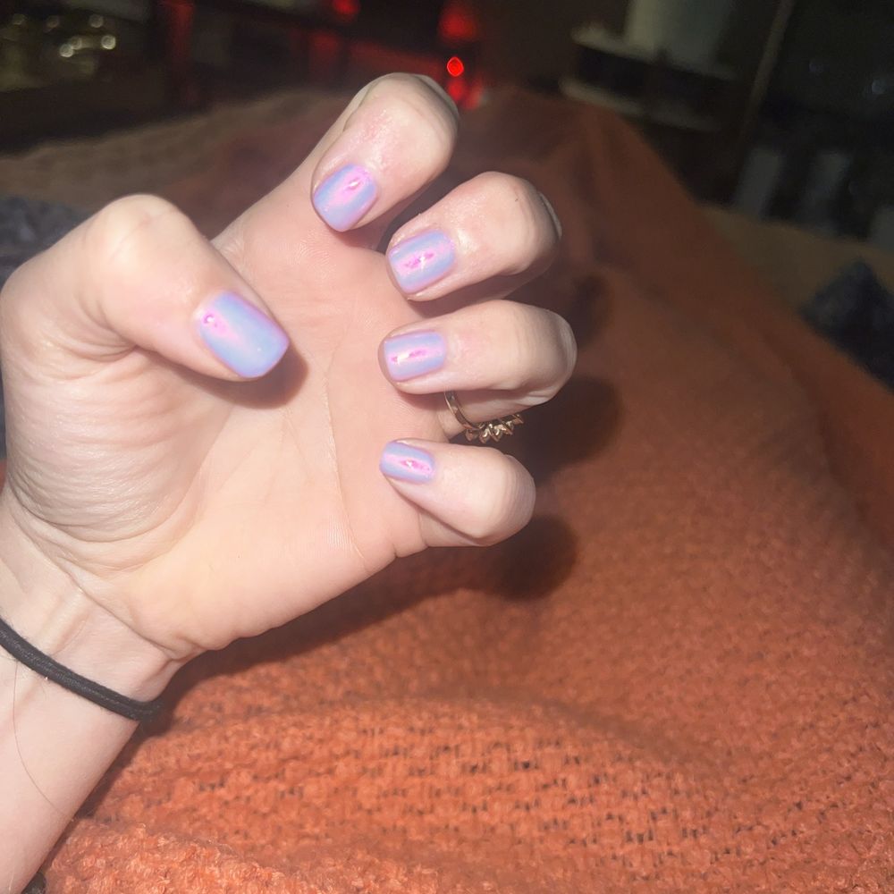 Gel manicure with cool chrome finish!