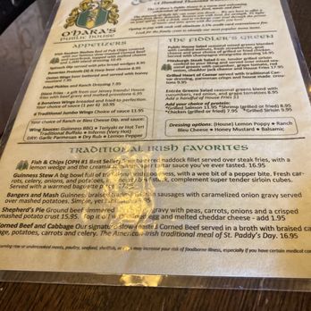 O'Hara's Public House - Menu - Irish Pub Near Me - Lexington, South Carolina
