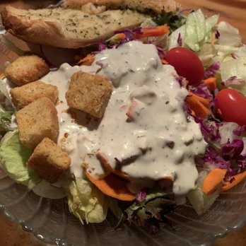 Flamingo Grill - Side salad with bleu cheese and garlic bread - Seafood Near Me - Myrtle Beach, South Carolina