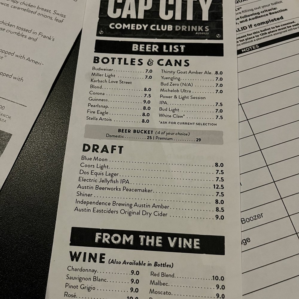 Cap City Comedy Club - Drink menu - Comedy Clubs Near Me - Austin, Texas Cap City Comedy Club - Drink menu - Comedy Clubs Near Me - Austin, Texas