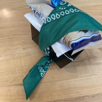 Bandana Burger - How my to-go burger came. Wrapped in a bandanna. - Burgers Near Me - Savannah, Georgia