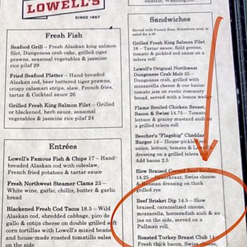 Lowell's Restaurant - BEST BEEF BRISKET DIP ON EARTH - American Near Me - Seattle, Washington Lowell's Restaurant - BEST BEEF BRISKET DIP ON EARTH - American Near Me - Seattle, Washington