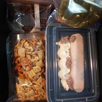 MackBox - Mackbox featuring: brownies, white chocolate matcha cookies, milky tea entremet, furikake chex mix. - Desserts Near Me