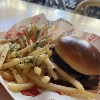 Banzai Burger - Mushroom burger and garlic fries (undercooked and soggy) - Burgers Near Me - Honolulu, Hawaii