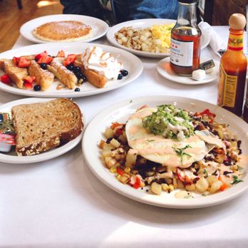 Breakfast House - Top dish: 2 Eggs Your Way + Pancake Middle dish: Oven Baked French Toast Bottom dish: Supreme Chorizo Hash + Toast - Breakfast & Brunch Near Me - Chicago, Illinois Breakfast House - Top dish: 2 Eggs Your Way + Pancake Middle dish: Oven Baked French Toast Bottom dish: Supreme Chorizo Hash + Toast - Breakfast & Brunch Near Me - Chicago, Illinois