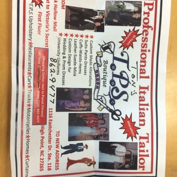 Professional Italian Tailor - TPS Boutique - Here is the add that the owner, Tony, aggressive pushes before he rips you off - Sewing & Alterations Near Me - High Point, North Carolina Professional Italian Tailor - TPS Boutique - Here is the add that the owner, Tony, aggressive pushes before he rips you off - Sewing & Alterations Near Me - High Point, North Carolina
