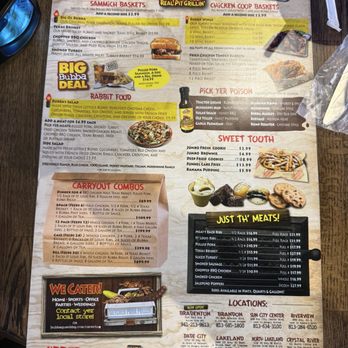 BubbaQue's - Menu back - Barbeque Near Me - New Port Richey, Florida