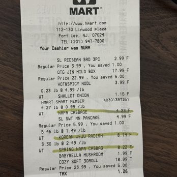 H Mart - Fort Lee - receipt - Grocery Near Me - Fort Lee, New Jersey