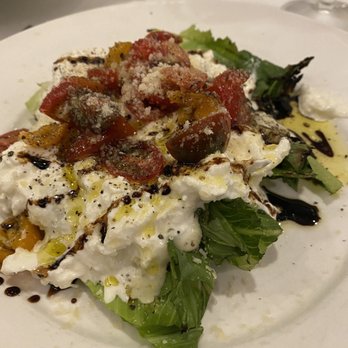 Bin 100 Restaurant - Burrata & Grilled Romaine- Charred romaine lettuce, Liuzzi burrata cheese, heirloom cherry tomatoes, basil Caesar dressing - Italian Near Me - Milford, Connecticut