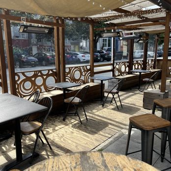 Asiento - outdoor heated parklet before opening (and before table revarnish) - Tapas/Small Plates Near Me - San Francisco, California