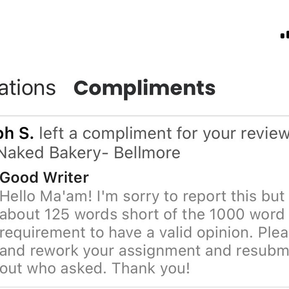 Bare Naked Bakery- Bellmore - They also have fake accounts leaving "compliments" True smart ass remark, well done! I won't back down - Gluten-Free Near Me - Bellmore, New York Bare Naked Bakery- Bellmore - They also have fake accounts leaving "compliments" True smart ass remark, well done! I won't back down - Gluten-Free Near Me - Bellmore, New York