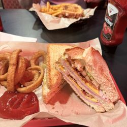 Trailhead Bar & Grill - Club with onion rings.