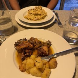 Chicken with wine sauce & carbonara Chicken with wine sauce & carbonara