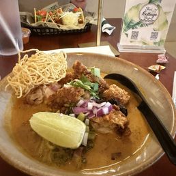 Kai so noodle - very rich and hard to eat - fired chicken was just sog city by but two or three Kai so noodle - very rich and hard to eat - fired chicken was just sog city by but two or three