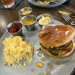 The Iron Rail Burger and mashed potatoes.