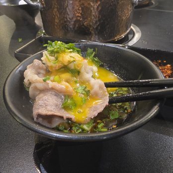 Hotaru Shabu & Grill - Try ponzu, green onion, cilantro and egg york for the dip - Hot Pot Near Me - Tustin, California