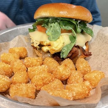 Farmerbrown - Egg on brioche with provolone tomato and bacon huge! With tots. Again HUGE! - Southern Near Me - San Francisco, California Farmerbrown - Egg on brioche with provolone tomato and bacon huge! With tots. Again HUGE! - Southern Near Me - San Francisco, California