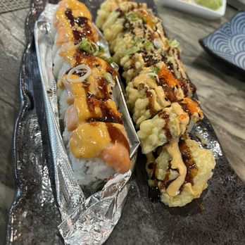 Hangetsu Sushi - Lion  roll and deep fried California roll - Japanese Near Me - Half Moon Bay, California
