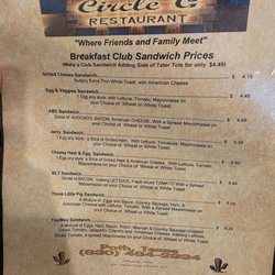 Circle G Restaurant - Breakfast menu page 1