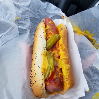 Chuck Wheeler's Vienna Beef Red Hots - a hot dog with pickles and mustard - Hot Dogs Near Me - Gary, Indiana Chuck Wheeler's Vienna Beef Red Hots - a hot dog with pickles and mustard - Hot Dogs Near Me - Gary, Indiana