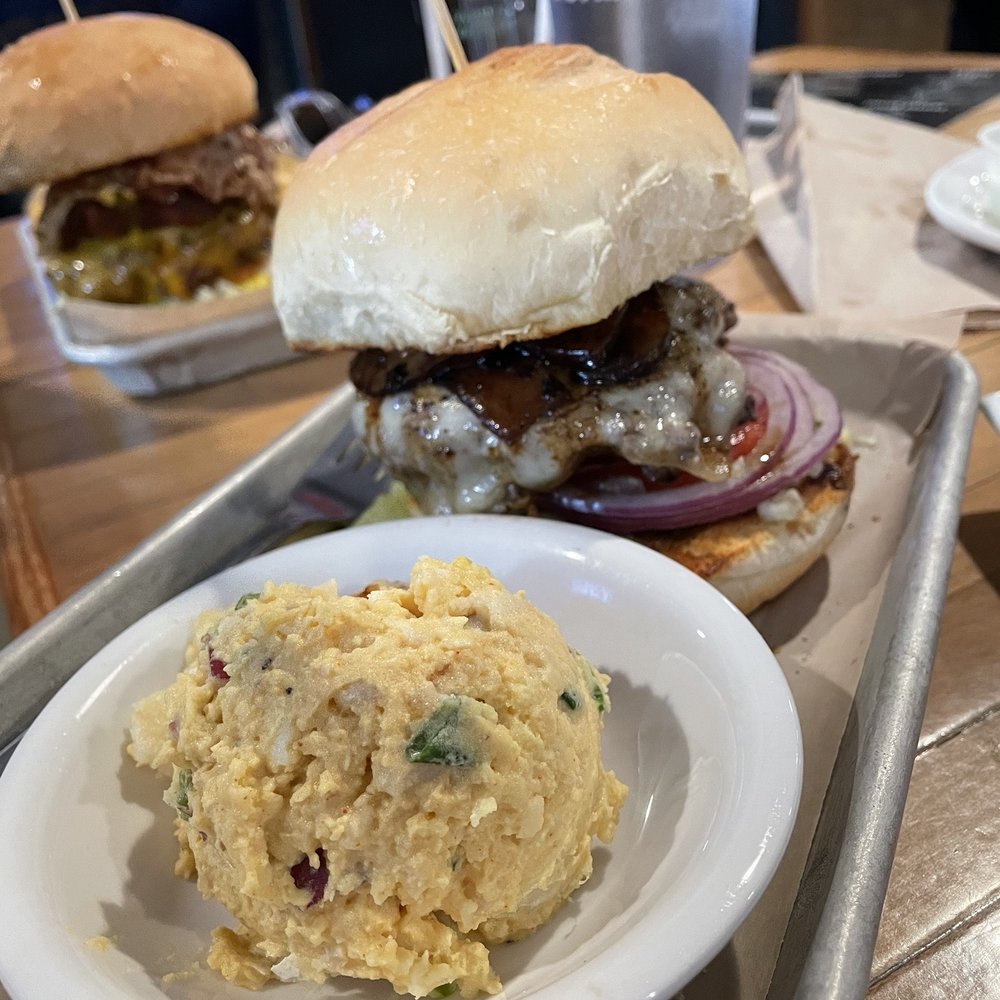 Wisconsinburger - Portobello swiss burger, Potato Salad - Burgers Near Me - Spokane, Washington Wisconsinburger - Portobello swiss burger, Potato Salad - Burgers Near Me - Spokane, Washington