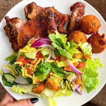 R&R BBQ - 1 Meat Plate: chicken, Hushpuppies, salad - Barbeque Near Me - Midvale, Utah R&R BBQ - 1 Meat Plate: chicken, Hushpuppies, salad - Barbeque Near Me - Midvale, Utah