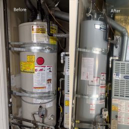 Before and after water heater replacement. Before and after water heater replacement.
