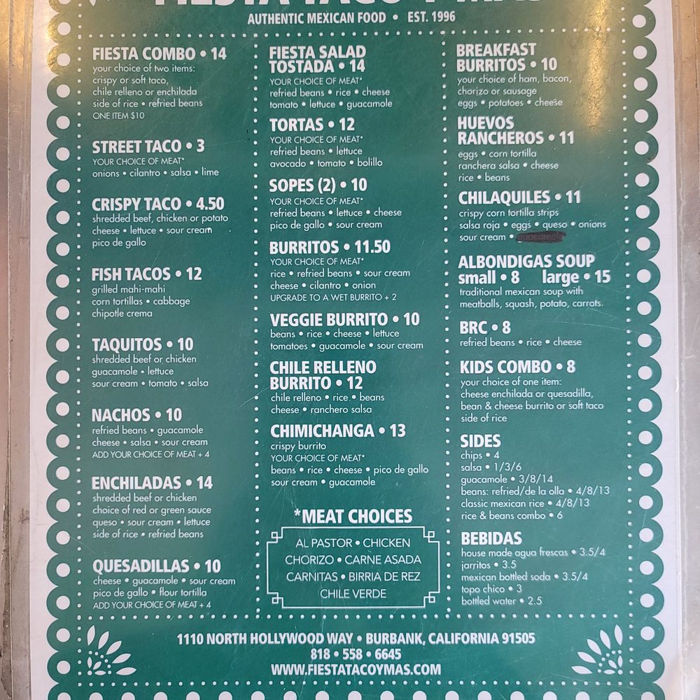 Fiesta Taco Y Más - Menu - Mexican Near Me - Burbank, California