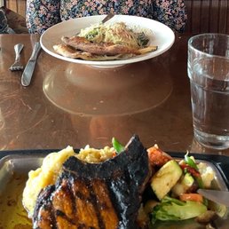 Pork chop and pasta primavera