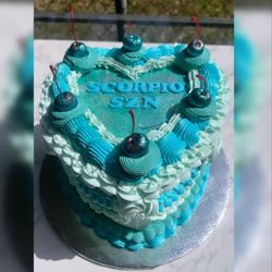 Queen B Treats - Vintage Style Heart Cake 
8 inch vanilla cake with buttercream and cherries