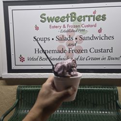 Sweetberries Eatery & Frozen Custard - I ordered the SweetBerries Sunset: vanilla custard, (ran out of) peaches, raspberries & blackberries. A small for $6.39 was plenty.
